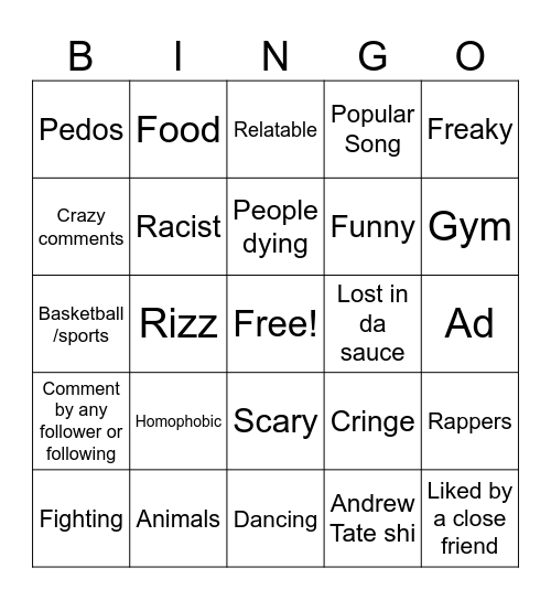 Reels Bingo Card