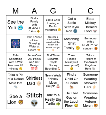 Disney Bingo Card