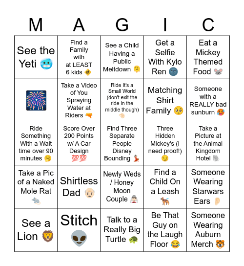 Disney Bingo Card