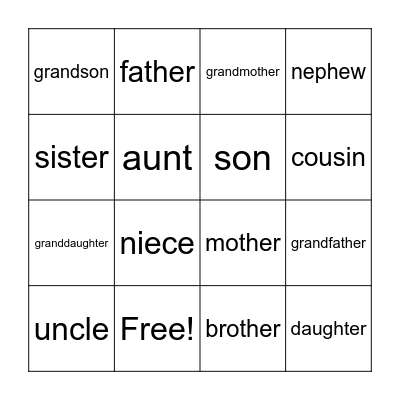 FAMILY Bingo Card