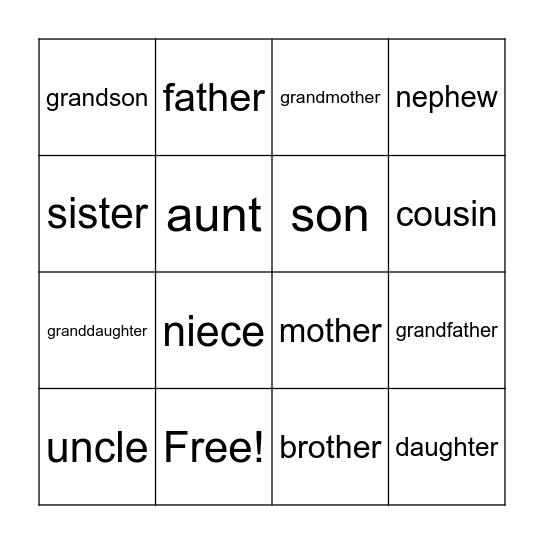 FAMILY Bingo Card