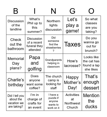 Things heard at Grandma’s Bingo Card