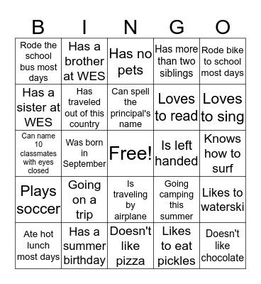 Schultes Scholars Bingo Card
