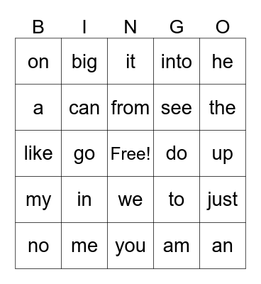 25 word list words Bingo Card