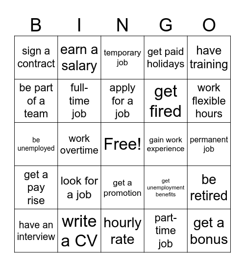 Work, work, work Bingo Card