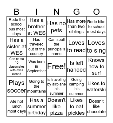 Schultes Scholars Bingo Card