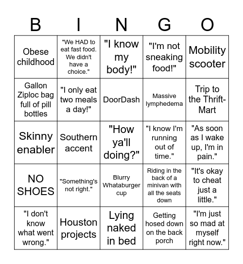 My 600 Pound Life Bingo Card