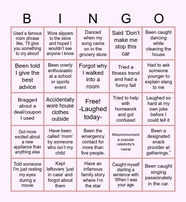 Motherhood Bingo Card