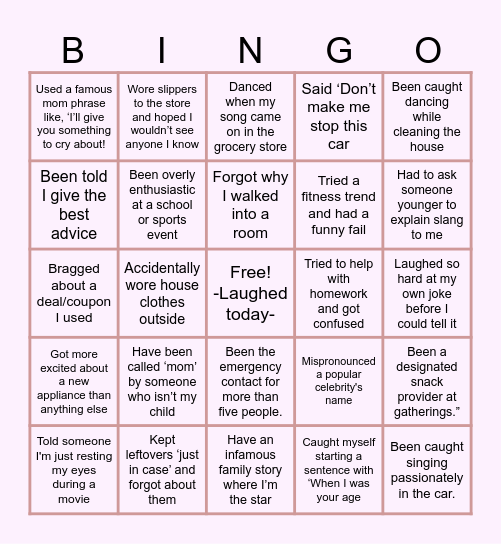 Motherhood Bingo Card
