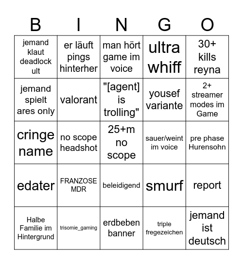 Iron Dingi Bingo Card
