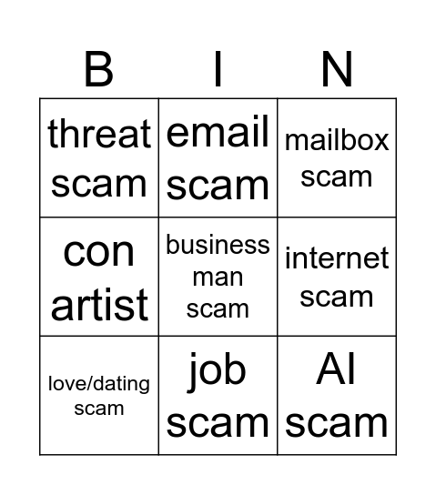 Scam Bingo Card