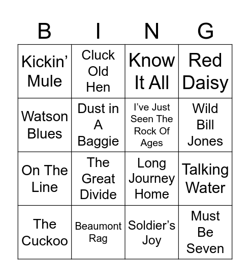 Billy Strings Bingo Card