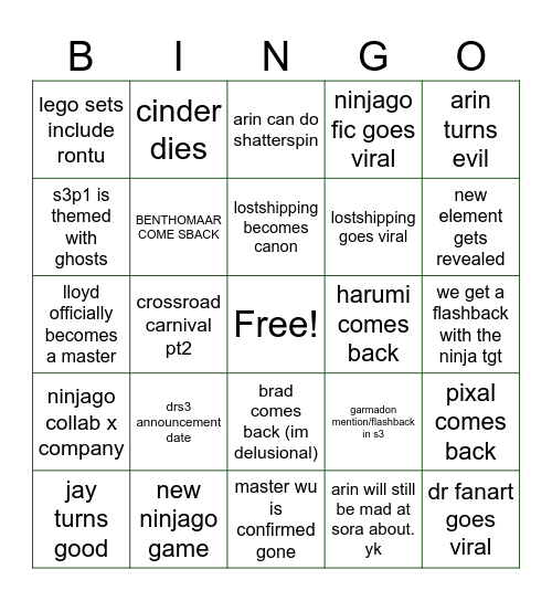 ninjago 2024-2025 Bingo Card