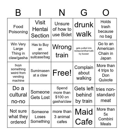 Friend Japan Bingo Card