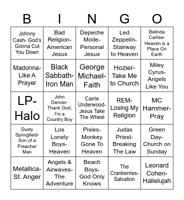 Radio Bingo "Religious" Music Bingo Card
