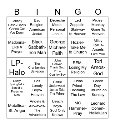 Radio Bingo "Religious" Music Bingo Card