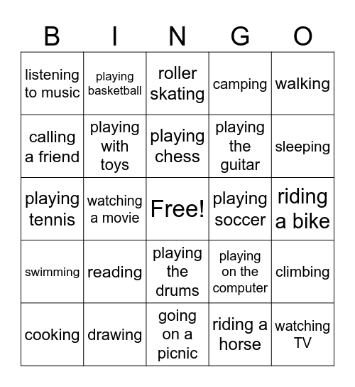 PASTIMES Bingo Card