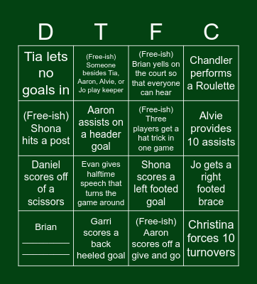 Daveton FC Spring II 2024 Pizza Bingo Card