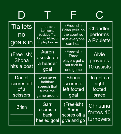 Daveton FC Spring II 2024 Pizza Bingo Card