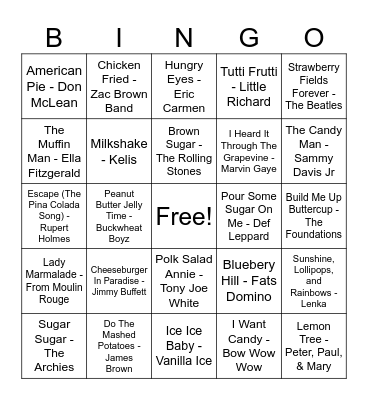 Food Fight Bingo Card