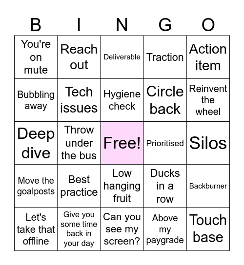 Corporate Lingo Bingo Card