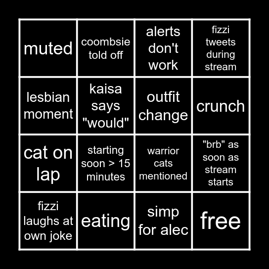 Fizziberry stream bingo Card