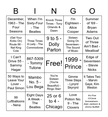 A One-A and A Two-A Bingo Card