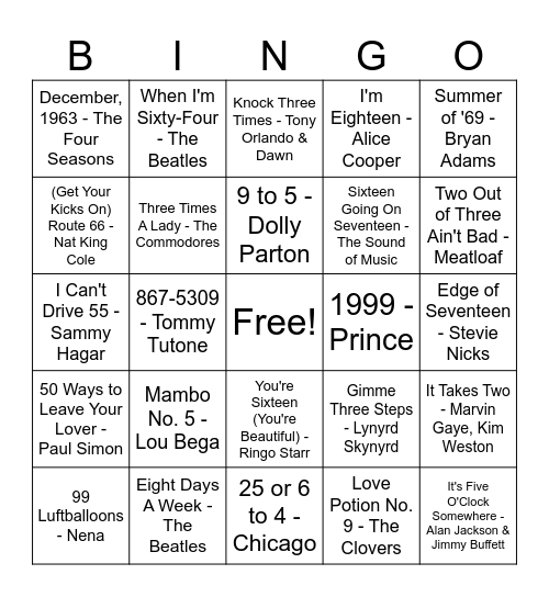 A One-A and A Two-A Bingo Card