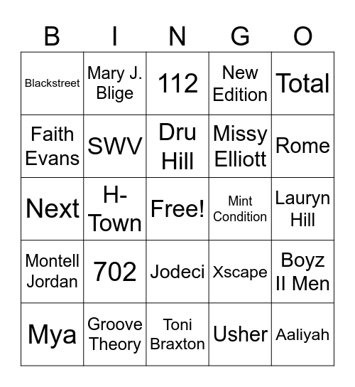 90s R&B Bingo Card