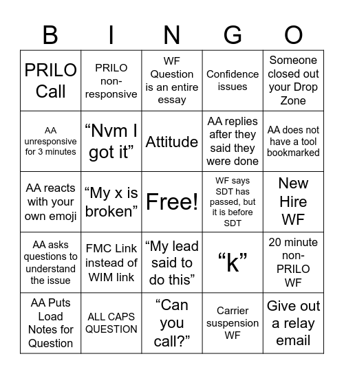 Untitled Bingo Card