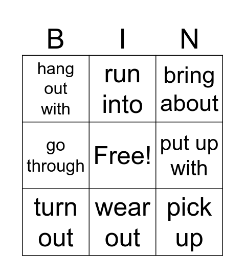 Phrasal Verbs Bingo Card