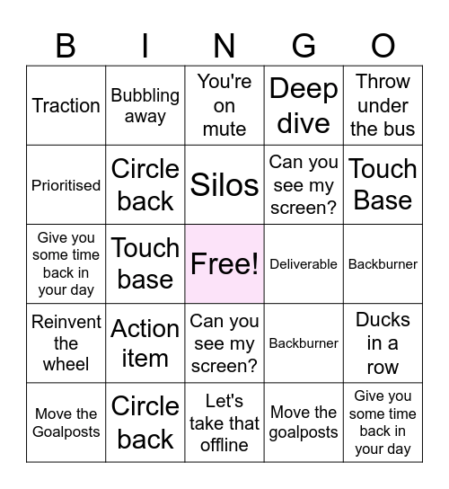 Corporate Lingo Bingo Card