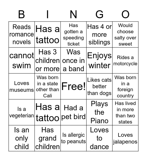 Wraparound Bingo Card