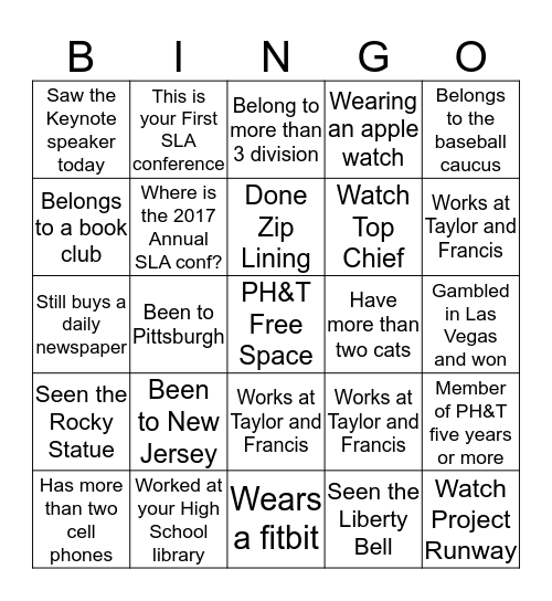 PH&T Bingo Game Bingo Card