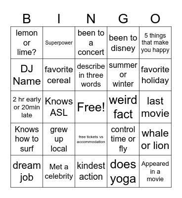Untitled Bingo Card