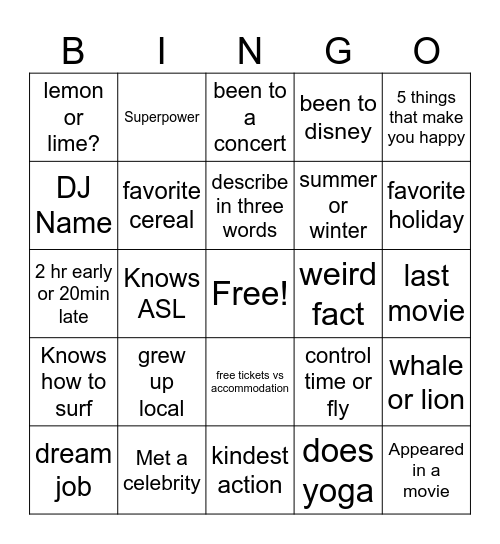 Untitled Bingo Card