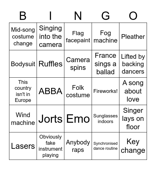 EUROVISION 2024 Bingo Card