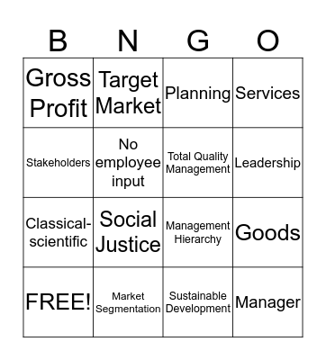 Business Studies Bingo Card