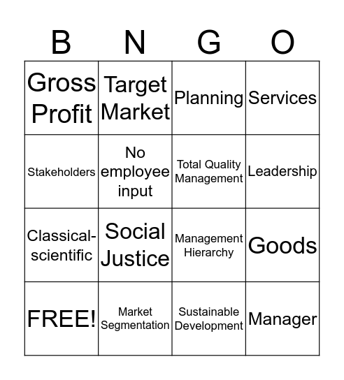 Business Studies Bingo Card