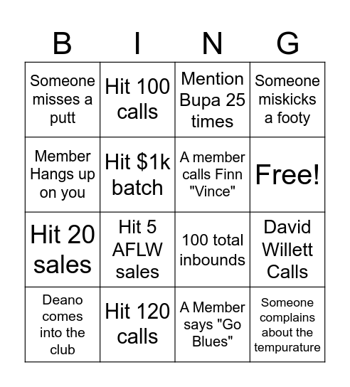 Membership Bingo Card