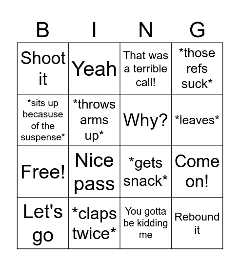 Basketball Bingo Card