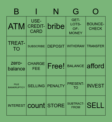 Unit 22 Money Bingo Card