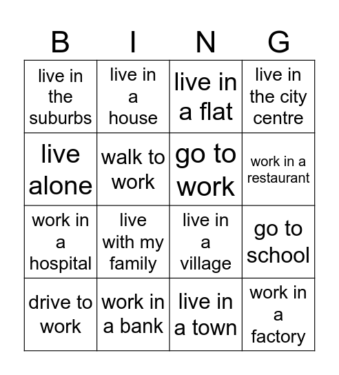 Lesson 29 - Lifestyles Bingo Card