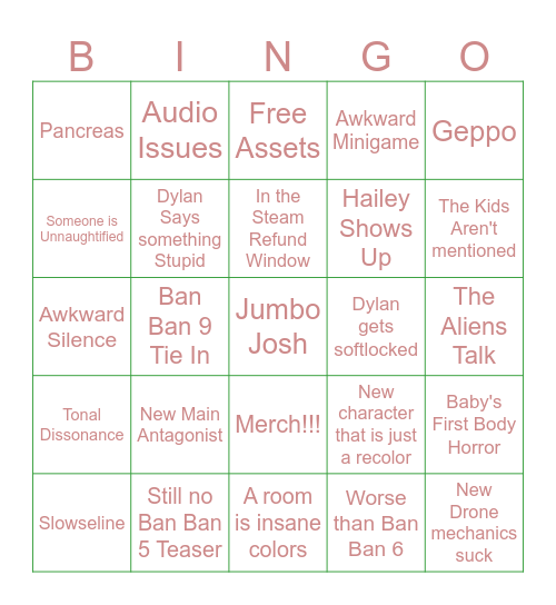 Jumbo Josh Bingo Card