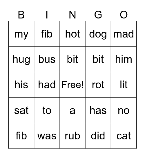 MiniLit Sightwords Bingo Card