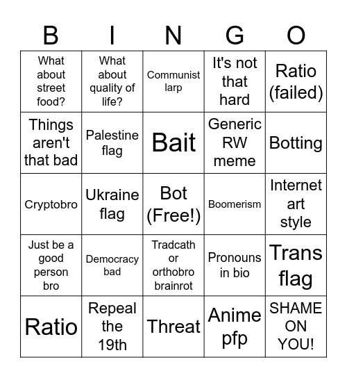 Political Twitter Bingo Card
