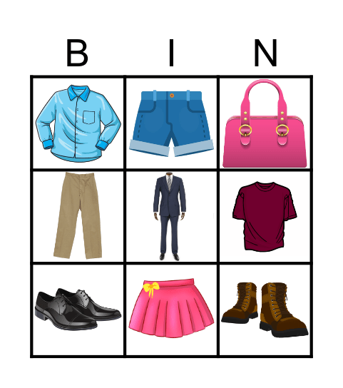 Clothes Bingo Card