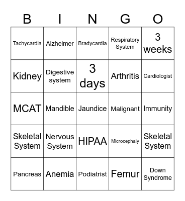 Medical Bingo!!! Bingo Card