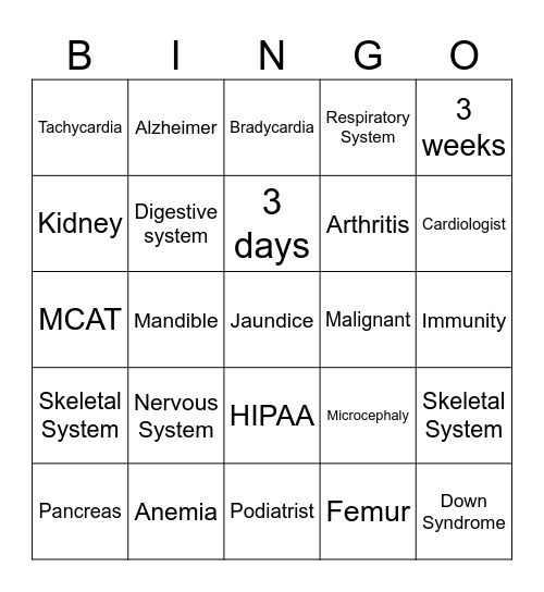 Medical Bingo!!! Bingo Card