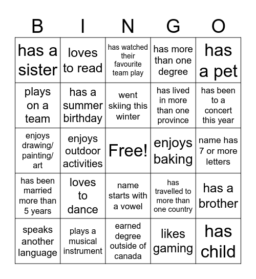 General Bingo Card